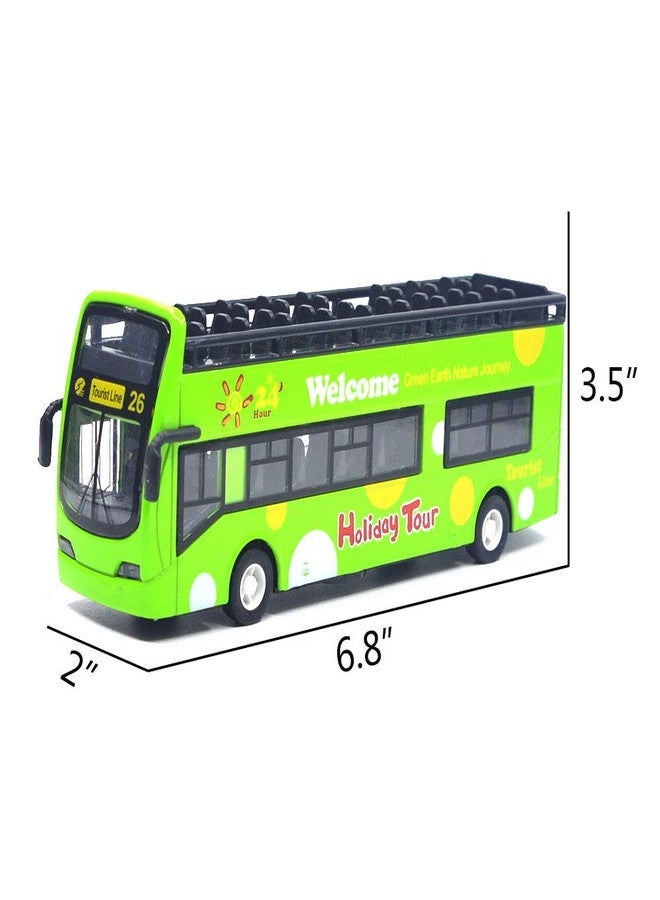 Ailejia City Bus Sightseeing Double Decker Bus Model Open Top Pull Back Vehicles Toy Die Cast Pull Back Vehicles Mini Model Car Lights and Music (Green) - Image 2